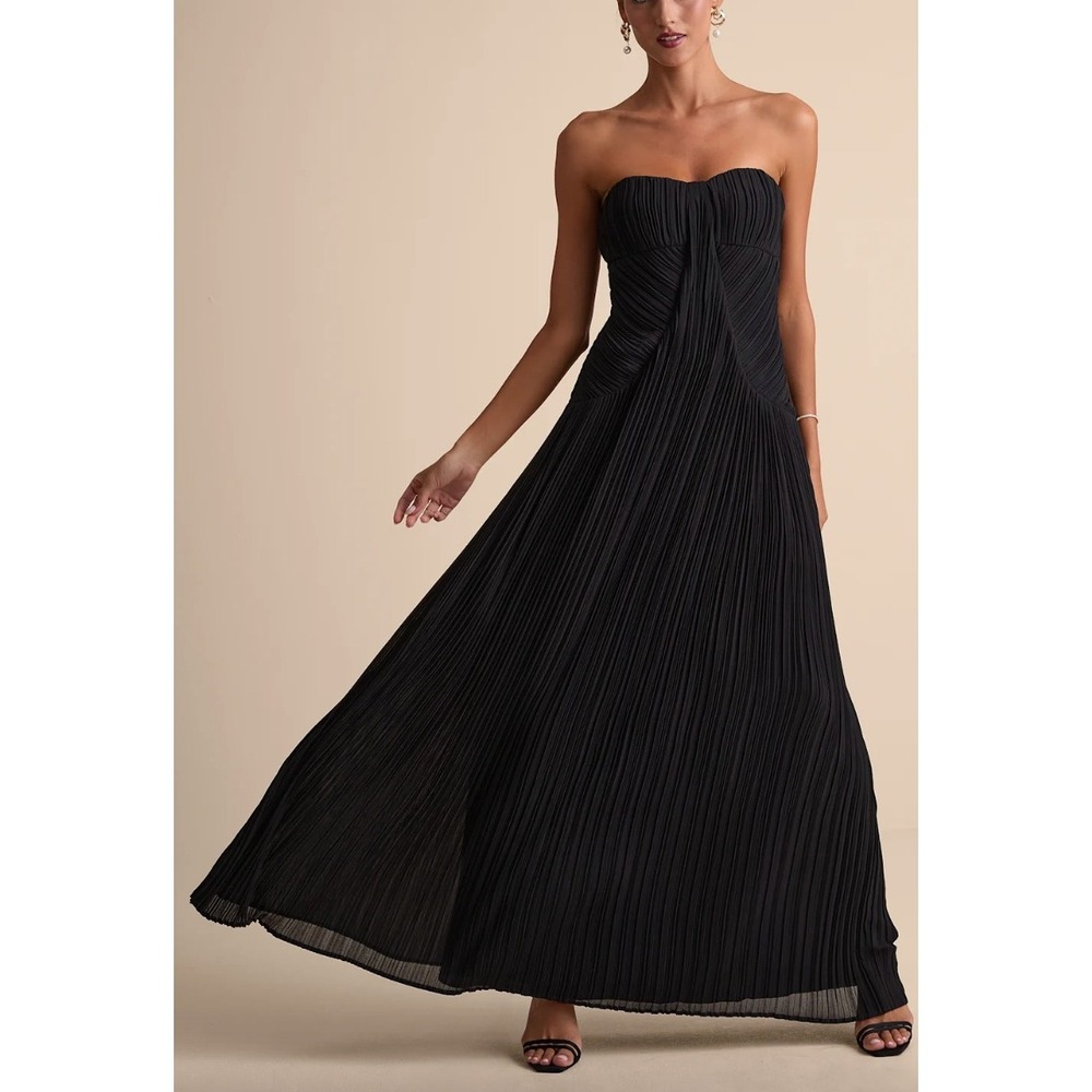 NWT Lulus Narasha Black Pleated Strapless Maxi Dress Large